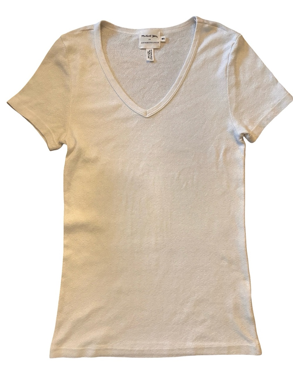 MICHAEL STARS For Anthropologie White Short Sleeve V-Neck Tee, Size M/L.